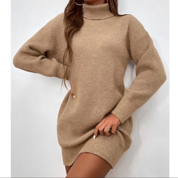 Cozy off White turtleneck loose fit knit sweater dress Minimalist - Picture 13 of 15